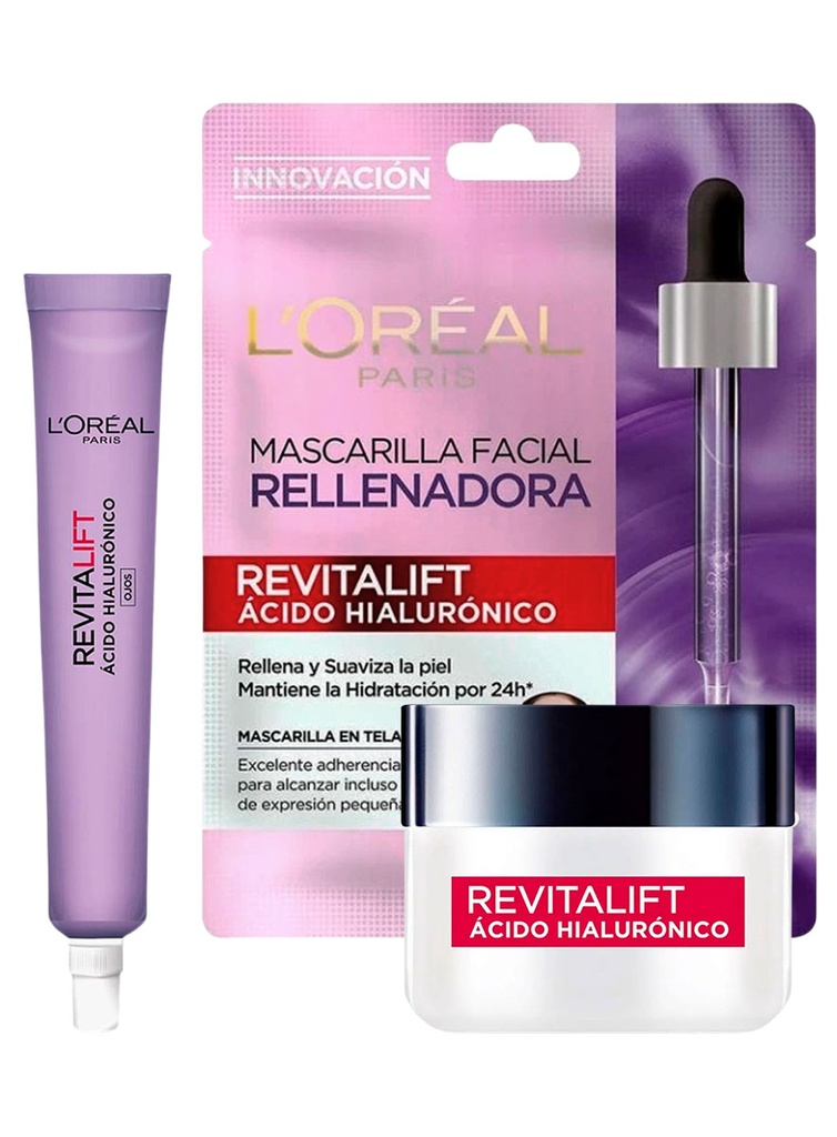 Pack L'oreal Revitalift AH Crema Día + Contorno Ojos + Mascarilla + GRATIS Neceser