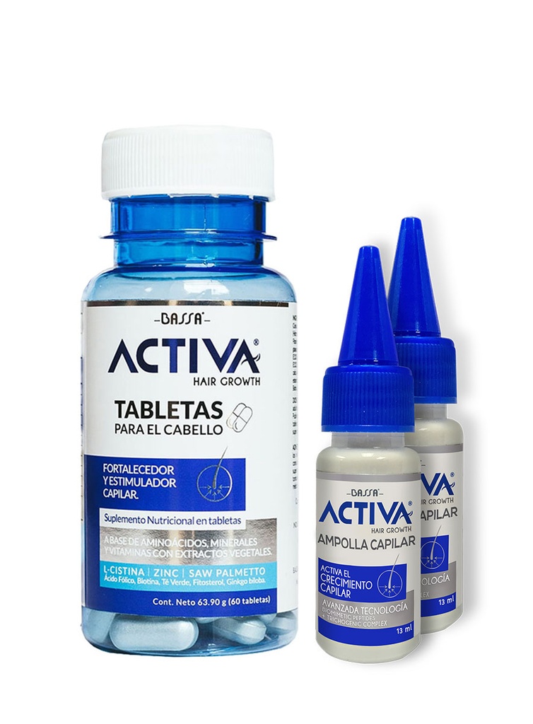 Pack Activa Hair Growth 60 Tabletas + GRATIS 2 Ampollas Anticaida