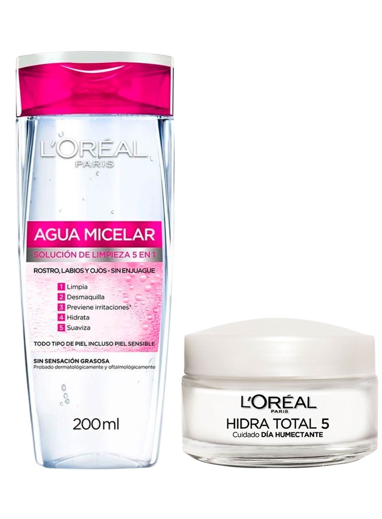 Pack L'oreal HT5 Agua Micelar + Crema Día + GRATIS Neceser